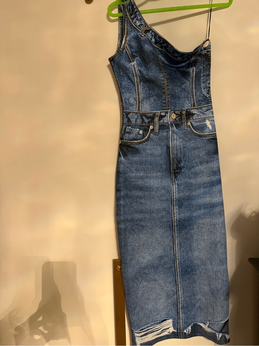 One-Shoulder Blue Denim Midi Dress